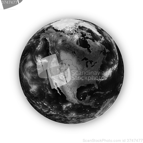 Image of North America on dark planet Earth