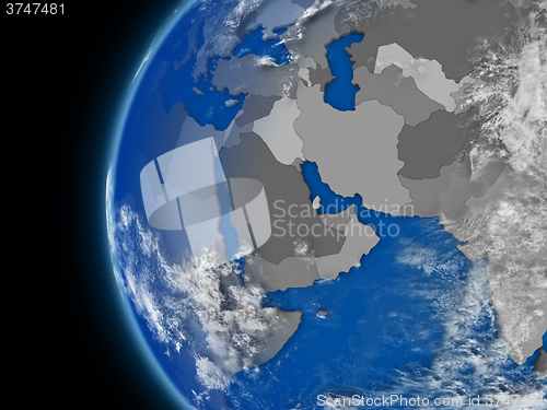 Image of middle east region on political globe