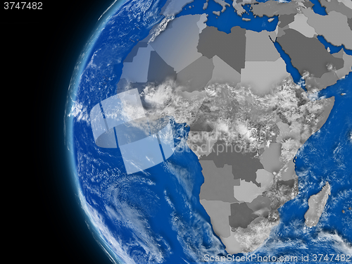 Image of African continent on political globe