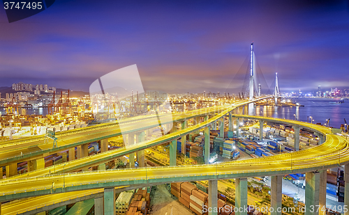 Image of hong kong modern city High speed traffic and blurred light trail