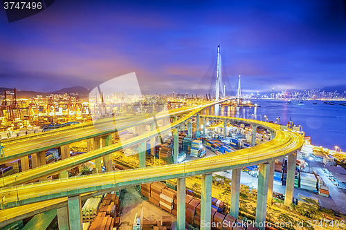 Image of hong kong modern city High speed traffic and blurred light trail