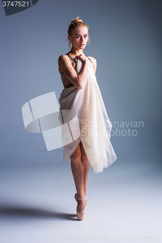 Image of Young beautiful modern style dancer posing on a studio background