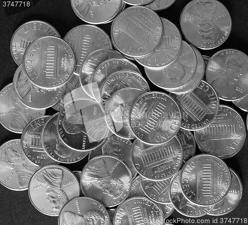 Image of Black and white Dollar coins 1 cent wheat penny