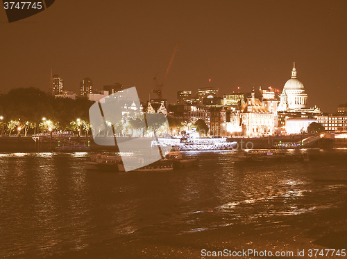 Image of River Thames in London at night vintage