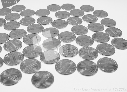 Image of Black and white Dollar coins 1 cent wheat penny