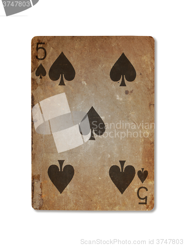 Image of Very old playing card, five of spades