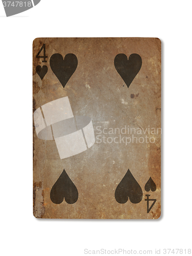 Image of Very old playing card, four of hearts
