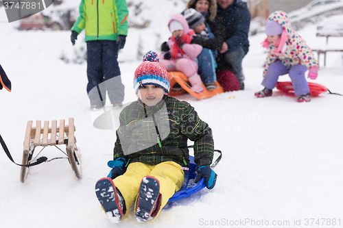 Image of little boy having fun on winter day