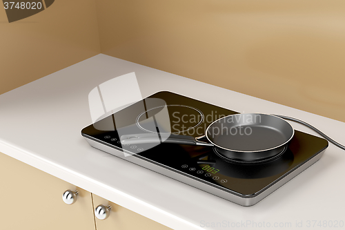 Image of Double induction cooktop and frying pan