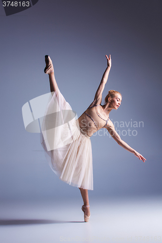 Image of Young beautiful ballerina dancer dancing on a studio background