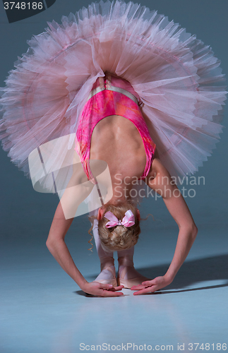 Image of Ballerina in pink tutu  leaning forward