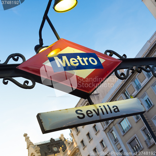 Image of Metro Station Sign in Madrid Spain