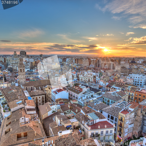 Image of Sunset Over Historic Center of Valencia, Spain.