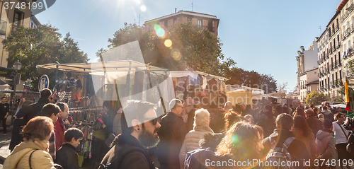 Image of People on el Rastro flea market, Madrid, Spain.