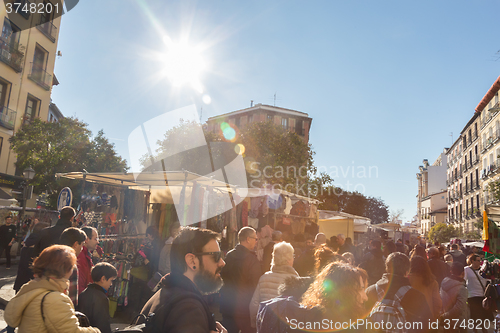 Image of People on el Rastro flea market, Madrid, Spain.