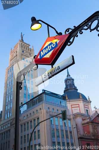 Image of Metro Station Sign in Madrid Spain