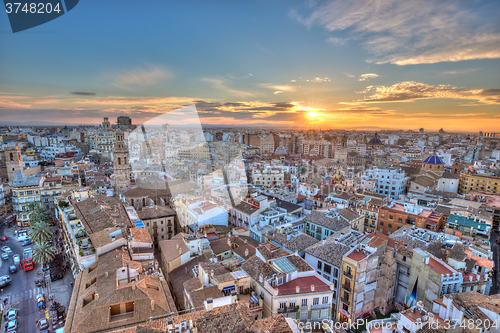 Image of Sunset Over Historic Center of Valencia, Spain.