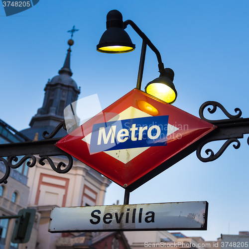 Image of Metro Station Sign in Madrid Spain