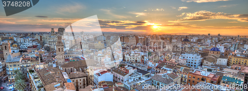 Image of Sunset Over Historic Center of Valencia, Spain.