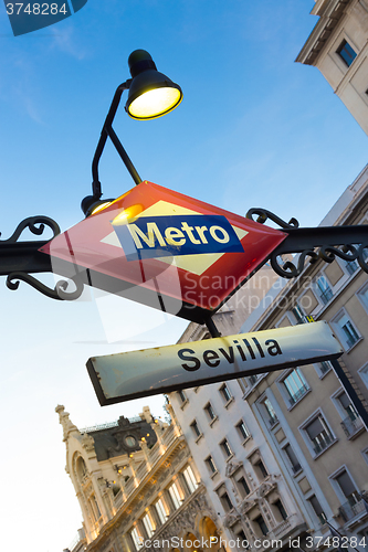 Image of Metro Station Sign in Madrid Spain