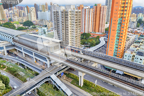 Image of hong kong urban downtown and sunset speed train