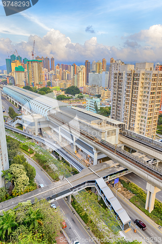 Image of hong kong urban downtown and sunset speed train