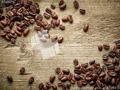 Image of Coffee beans on wooden table