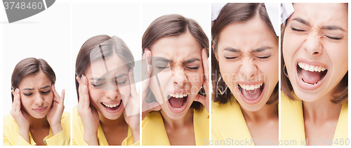 Image of The collage of a beautiful business woman in stress