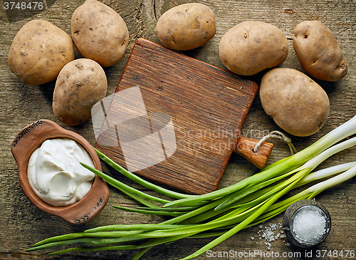 Image of Cooking ingredients and cutting board