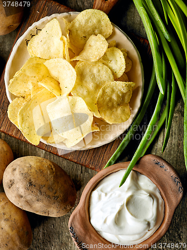 Image of Potato chips on ceramic plate