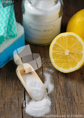 Image of Natural cleaning tools lemon and sodium bicarbonate 