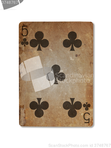 Image of Very old playing card, five of clubs