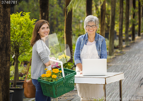 Image of Worker and customer in a green house