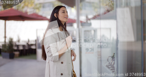 Image of Young woman shopping in an urban mall