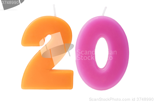 Image of Twentieth birthday candles isolated 