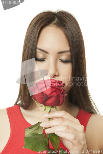 Image of asian woman red rose
