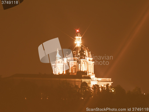 Image of Basilica di Superga at night in Turin vintage