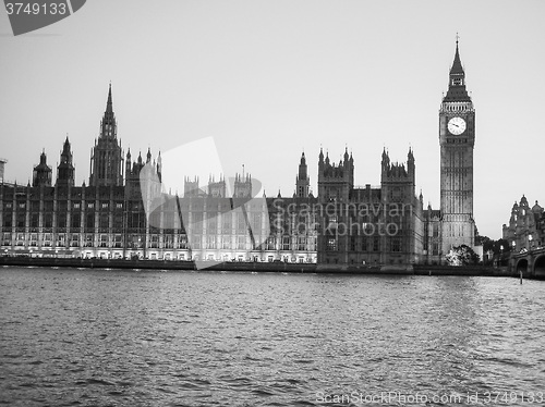 Image of Black and white Houses of Parliament in London