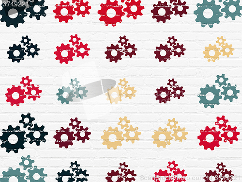 Image of Business concept: Gears icons on wall background