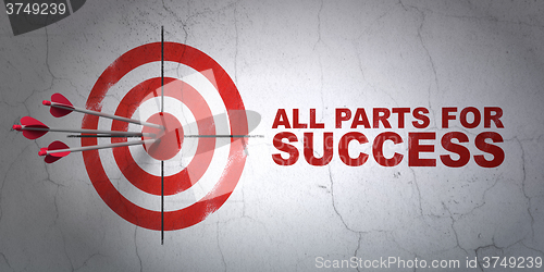 Image of Finance concept: target and All parts for Success on wall background