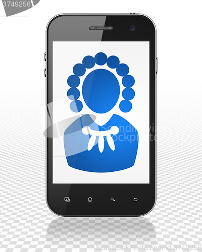 Image of Law concept: Smartphone with Judge on display
