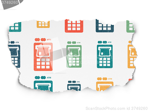 Image of Currency concept: ATM Machine icons on Torn Paper background