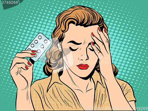 Image of Woman with headache pills