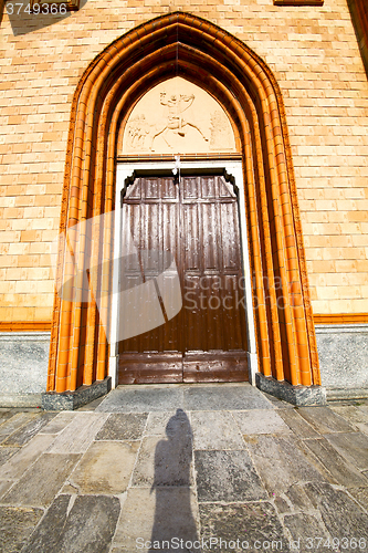 Image of  lombardy    in   villa cortese   old   church   brick tower wal