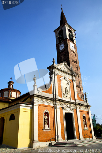 Image of   the mozzate  old   church    brick  sidewalk italy  lombardy  