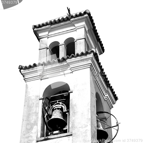 Image of ancien clock tower in italy europe old  stone and bell