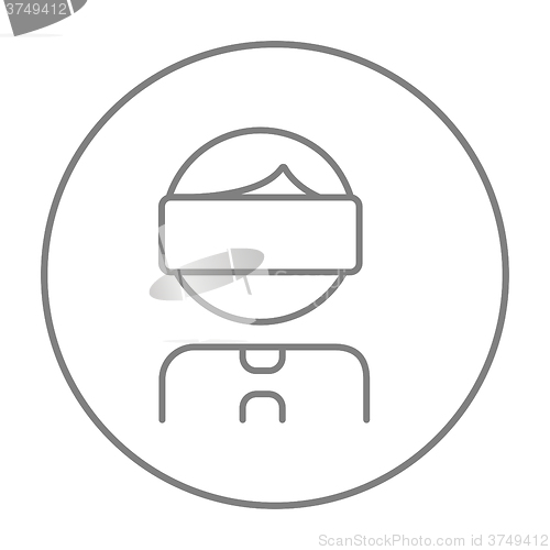 Image of Man wearing virtual reality headset line icon.
