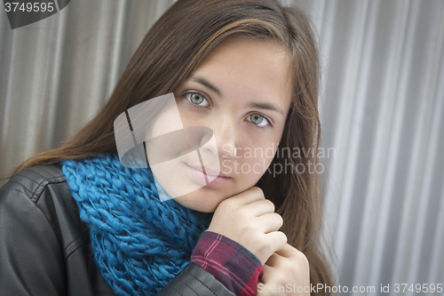 Image of Portrait of Young Pretty Blue Eyed Girl