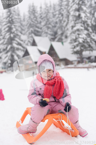 Image of little girl sitting on sledges