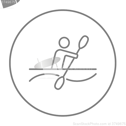 Image of Man kayaking line icon.